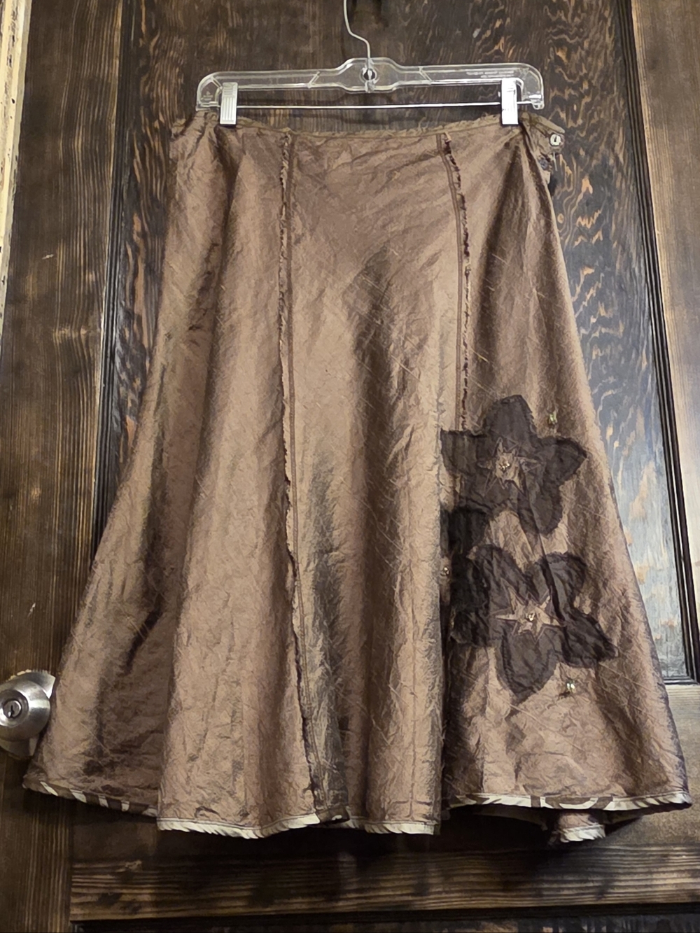 *Vntg*Y2k* Burning Torch Womens Brown A-Line Floral Appliqué "Art To Wear" Skirt
